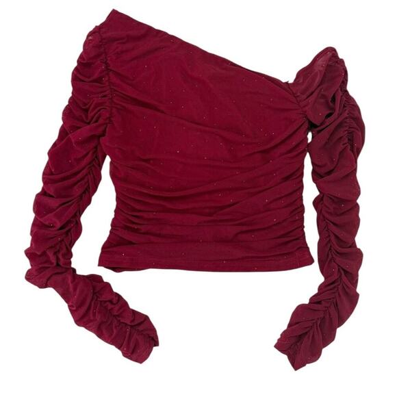 Lulus Popular Sparkle Wine Red Rhinestone Asymmetrical Crop Top size S NWT - Picture 4 of 6